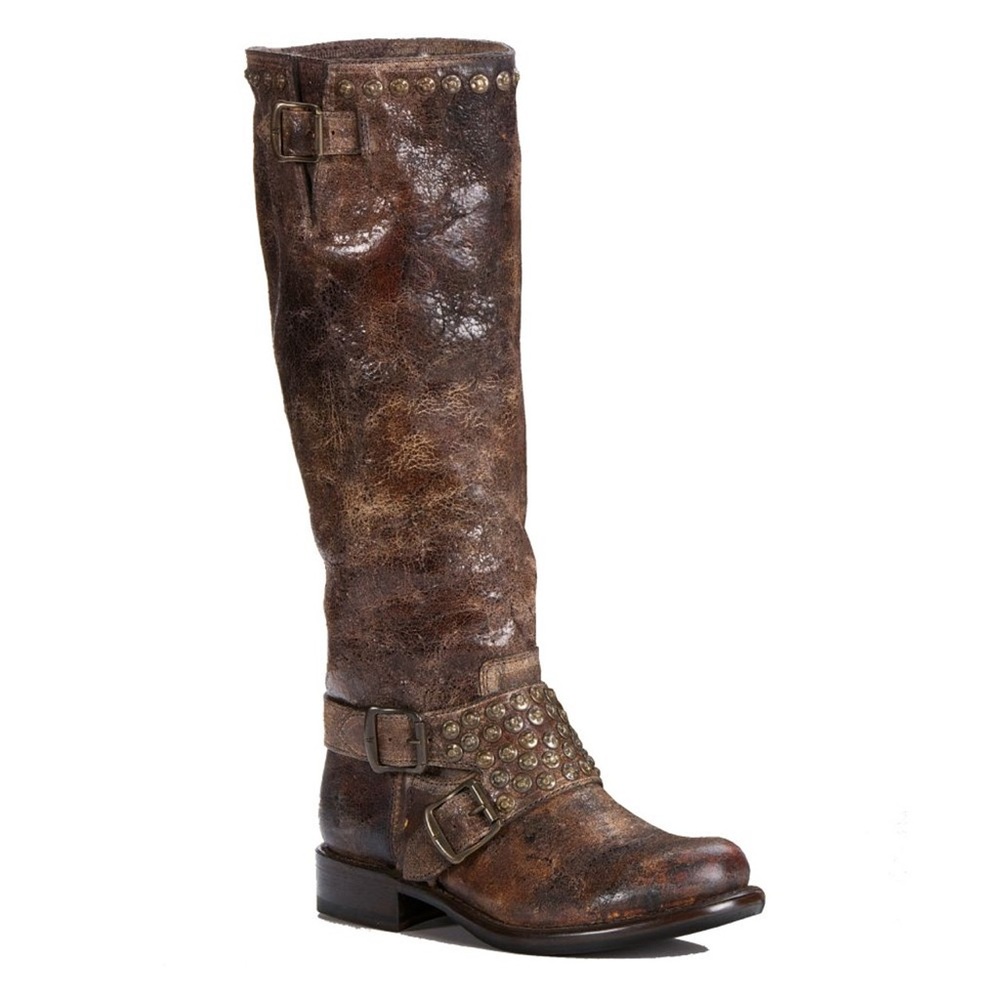 FRYE Jenna Studded Tall Chocolate Glazed Vintage Leather Boots Ladies 7.5